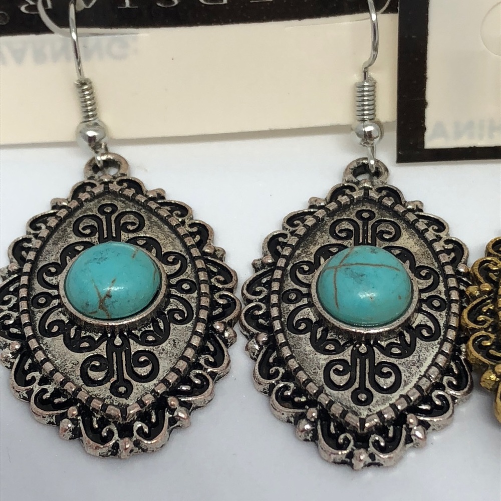 BOHO GOLD OR SILVER TURQUOISE /STONE EARRINGS - Picture 3 of 8